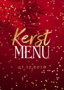Stijlvolle kaart kerstmenu botanische bladeren sterren goud