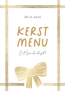 Stijlvolle kaart kerstmenu strik lint goud minimalistisch