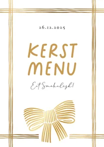 Stijlvolle kaart kerstmenu strik lint goud minimalistisch
