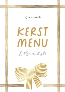 Stijlvolle kaart kerstmenu strik lint goud minimalistisch