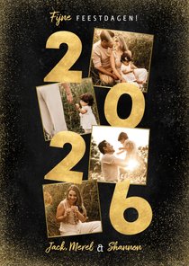 Stijlvolle kerst fotokaart met gouden 2026 en sneeuw