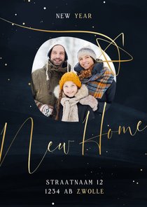 Stijlvolle kerst verhuiskaart met foto en gouden ster