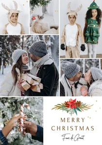 Stijlvolle kerstkaart fotocollage bladertakken watercolor