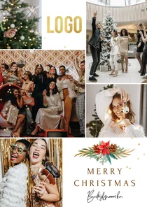 Stijlvolle kerstkaart fotocollage botanisch logo ster goud