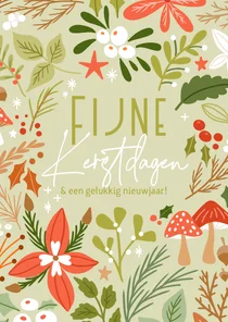 Stijlvolle kerstkaart met bloemen en bladeren