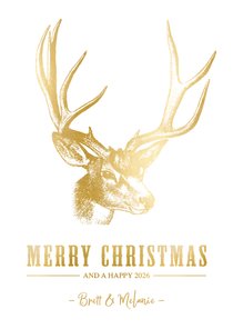 Stijlvolle kerstkaart met een gouden hert illustratie