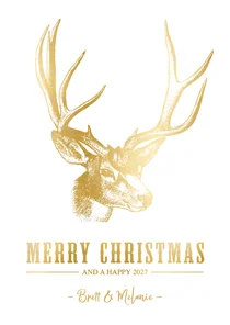 Stijlvolle kerstkaart met een gouden hert illustratie