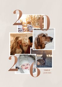 Stijlvolle kerstkaart met fotocollage en 2026