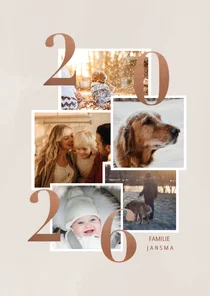 Stijlvolle kerstkaart met fotocollage en 2026