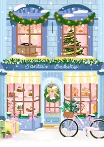 Stijlvolle kerstkaart met illustratie van een huisje