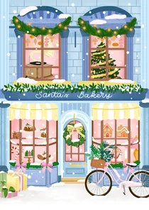 Stijlvolle kerstkaart met illustratie van een huisje
