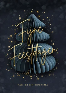 Stijlvolle kerstkaart met papieren kerstboom en goud