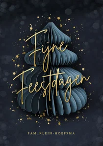 Stijlvolle kerstkaart met papieren kerstboom en goud