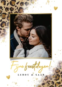 Stijlvolle kerstkaart panterprint, foto en fijne feestdagen