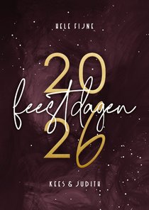 Stijlvolle kerstkaart rode waterverf met goudlook 2026