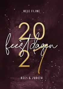 Stijlvolle kerstkaart rode waterverf met goudlook 2027
