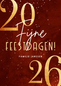 Stijlvolle kerstkaart rood 2026 goudlook met sparkles