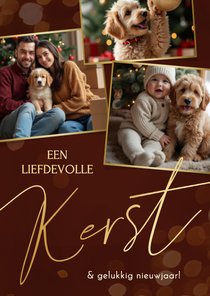 Stijlvolle kerstkaart rood kerst sierlijk goud 3 foto's