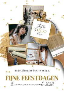 Stijlvolle kerstkaart schildersbedrijf verf goud fotocollage