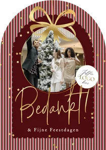 Stijlvolle kerstkaart zakelijk bedankt goud streep boog ster