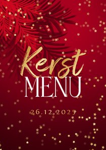 Stijlvolle kerstmenu kaart botanische bladeren sterren goud