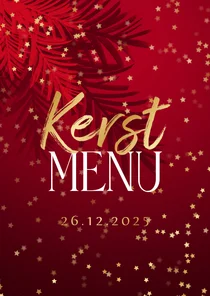 Stijlvolle kerstmenu kaart botanische bladeren sterren goud