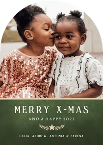 Stijlvolle klassieke groene kerstkaart boogvorm met foto