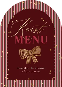 Stijlvolle menukaart kerst strik sterren goud boog