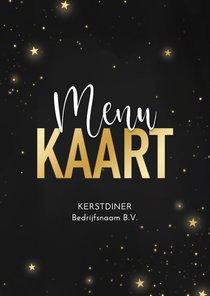 Stijlvolle menukaart kerstdiner zwart sterretjes goud 