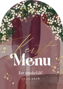 Stijlvolle menukaart watercolor kersttakken bubbels goud