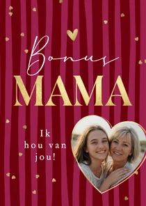 Stijlvolle moederdagkaart bonusmama streeppatroon goud
