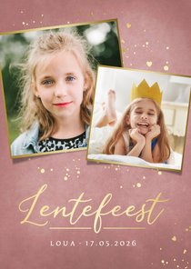 Stijlvolle oudroze uitnodiging lentefeest meisje met foto's