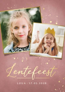 Stijlvolle oudroze uitnodiging lentefeest meisje met foto's