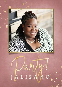 Stijlvolle oudroze uitnodiging verjaardagsfeest met foto