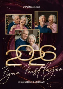 Stijlvolle rode marmer swirl fotocollage kerstkaart 2026