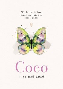 Stijlvolle rouwkaart kleurrijke vlinder watercolor hartje