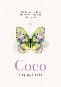Stijlvolle rouwkaart kleurrijke vlinder watercolor hartje