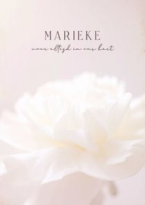 Stijlvolle rouwkaart met witte bloem vrouw subtiel roze