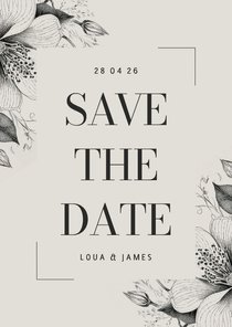 Stijlvolle save the date bruiloft met kader vintage bloemen