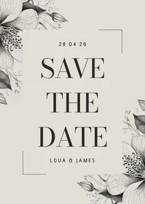 Stijlvolle save the date bruiloft met kader vintage bloemen
