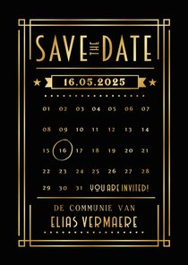 Stijlvolle Save the Date kaart communie - met goudfolie