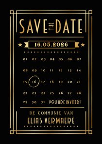 Stijlvolle Save the Date kaart communie - met goudfolie
