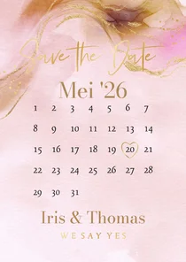 Stijlvolle Save the Date kalender bohemian watercolor goud