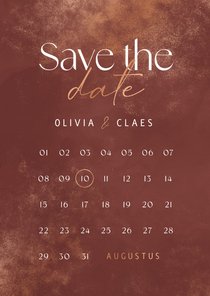 Stijlvolle save the date kalender met koper accenten