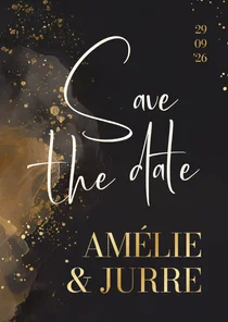 Stijlvolle save the date trouwen donker grijs waterverf goud
