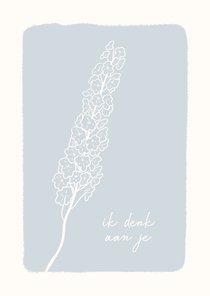 Stijlvolle sterkte kaart lichtblauw met bloem ik denk aan je