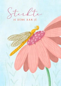 Stijlvolle sterktekaart met bloem en libelle