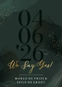 Stijlvolle trouwkaart soft watercolor 'We Say Yes' goud