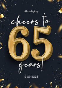 Stijlvolle uitnodiging confetti goud cheers to 65 years 