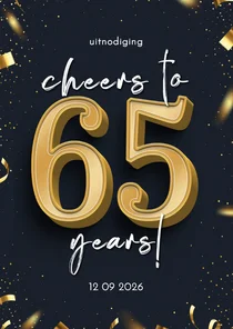 Stijlvolle uitnodiging confetti goud cheers to 65 years